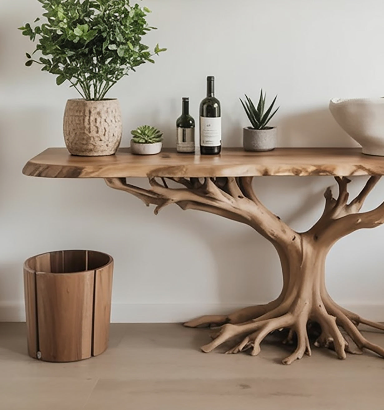 Console En Bois Massif Avec Pied Arbre – Meuble Entrée Unique