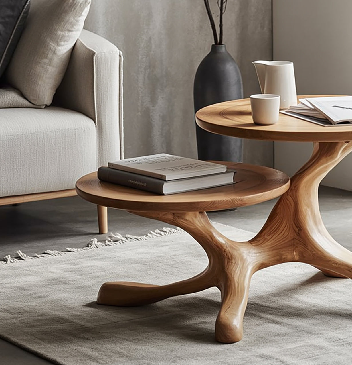 Handmade Solid Wood End Table, Tree Base Side Table, Rustic Home Decor