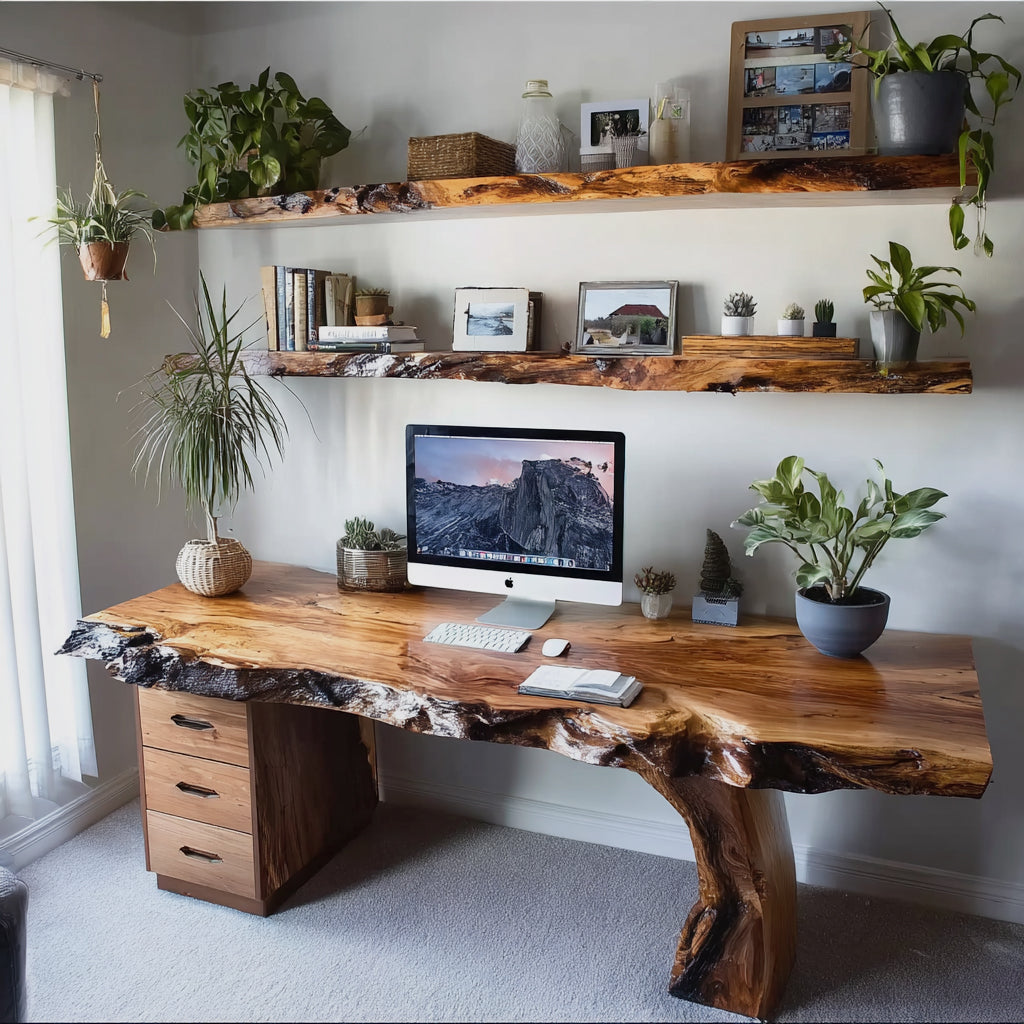 Handmade Live Edge Desk – Rustic Solid Wood Office Workstation for Home or Studio