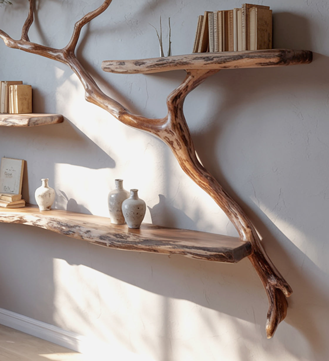 Live Edge Tree Wall Shelf – Artistic Wooden Floating Shelf, Rustic Handmade Decor