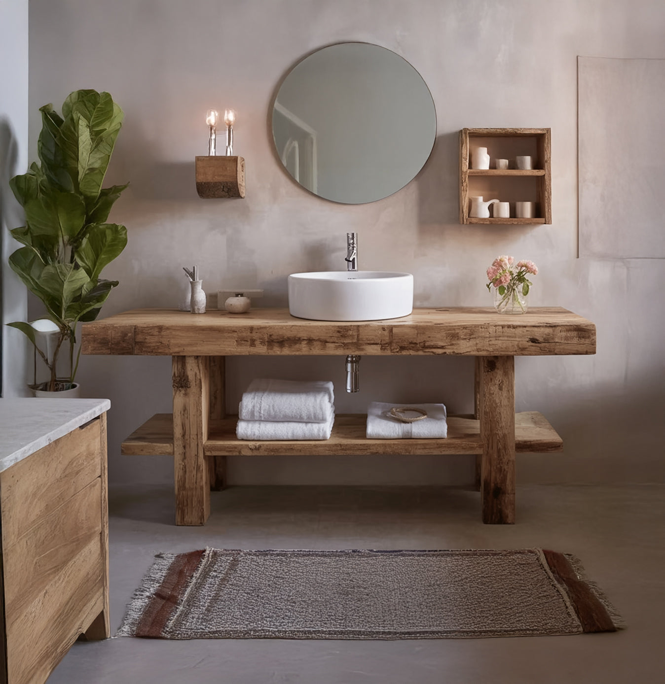 Rustic Bathroom Vanity – Solid Handmade Farmhouse Live Edge Wood