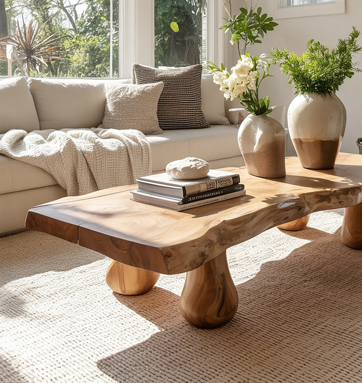 Rustic Live Edge Coffee Table – Handmade Wooden Table, Mid Century Modern Center Table