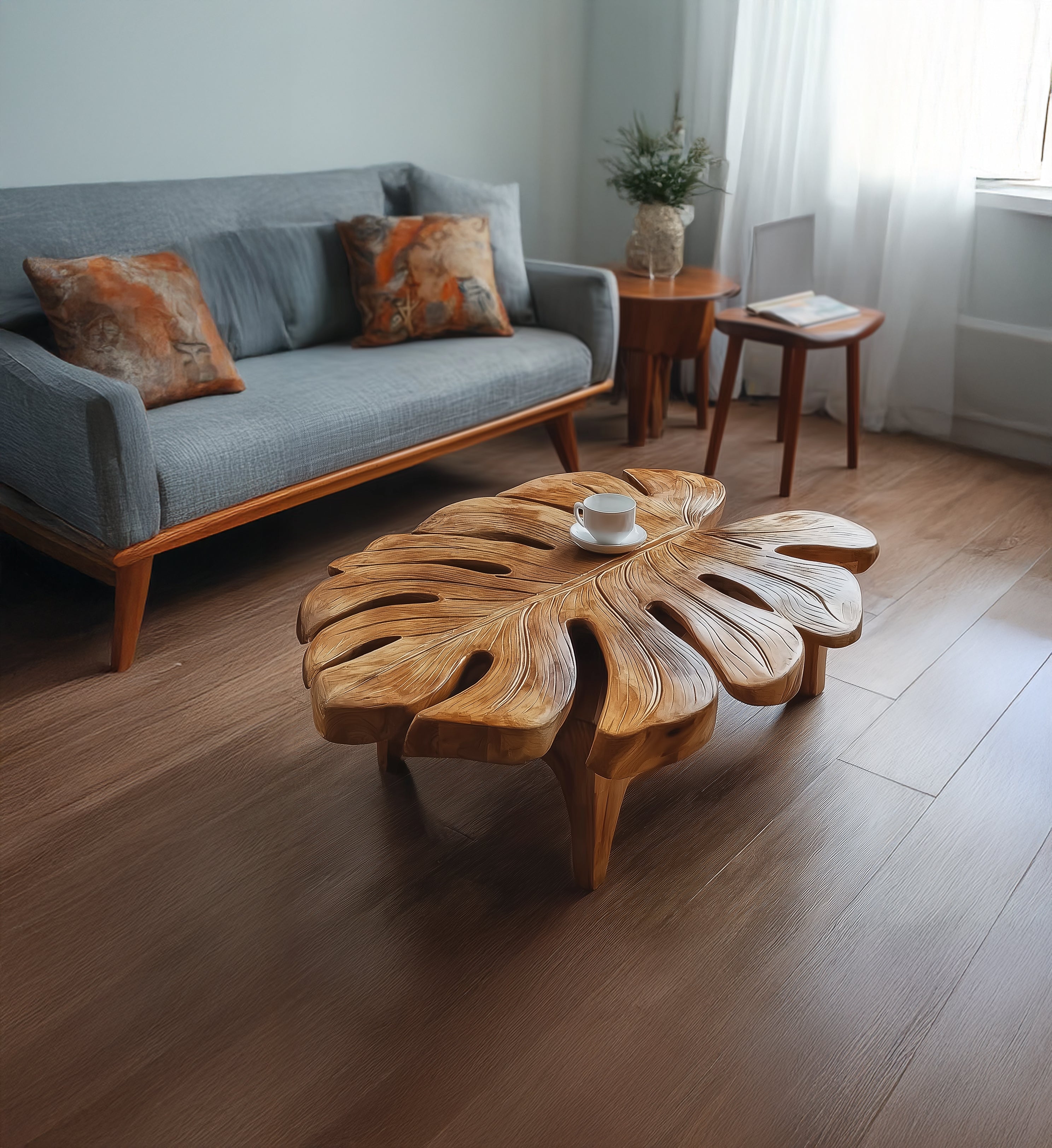 Handgemaakte Massief Houten Salontafel – Boho Moderne Stijl