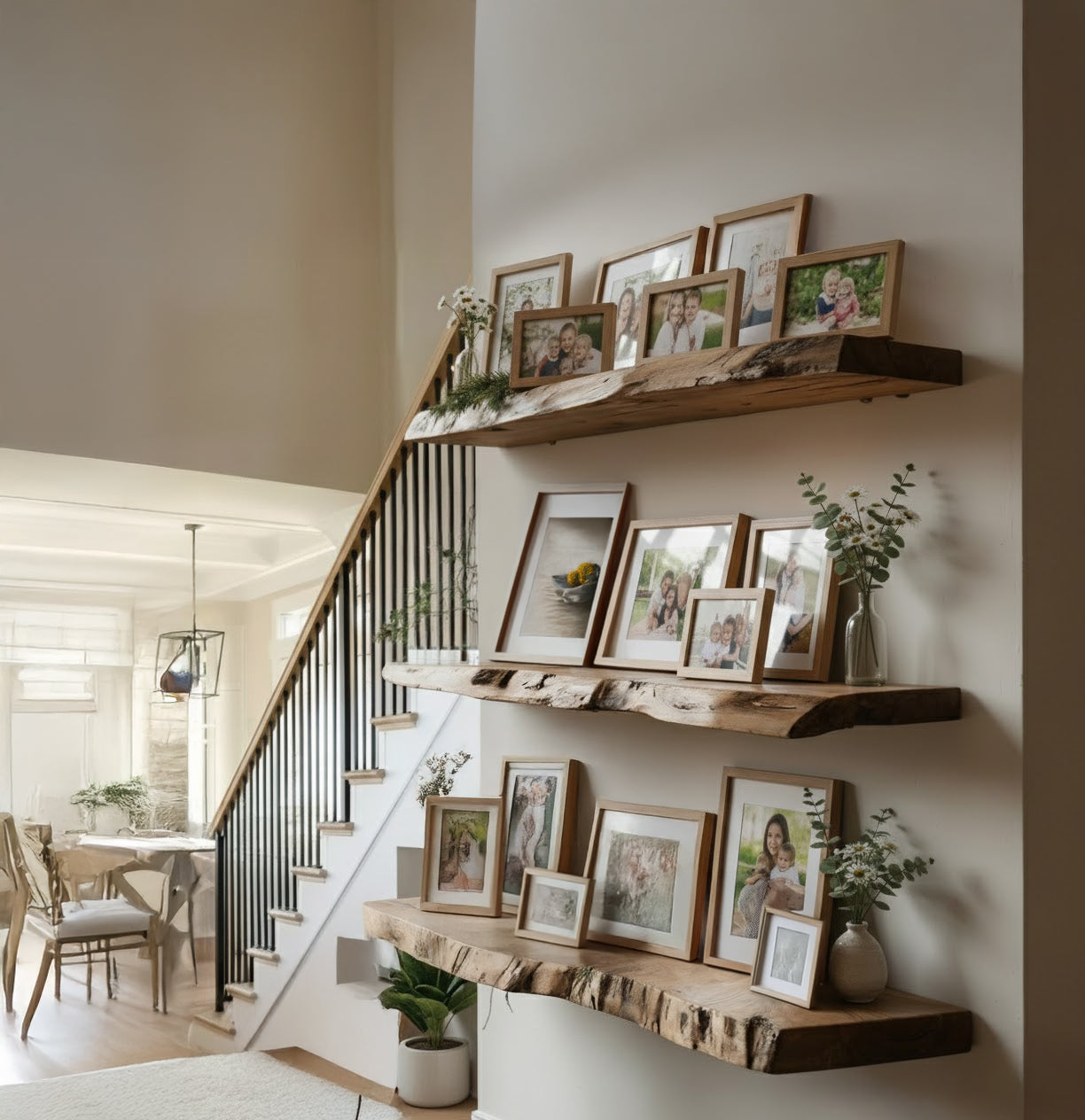 Live Edge Wood Floating Shelf – Handmade Wavy Carved Wall Shelf for Rustic Modern Decor