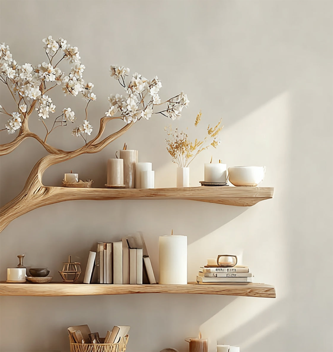 Rustic Wooden Bookcase – Handmade Tree Bookshelf, Unique Home Decor Gift