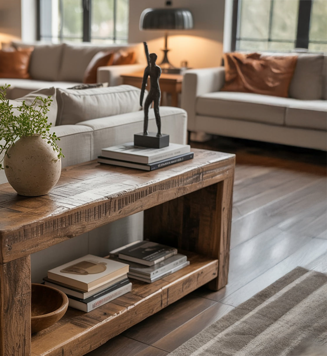 Rustic Reclaimed Wood Console Table – Handmade Solid Wood Entryway Table with Shelf