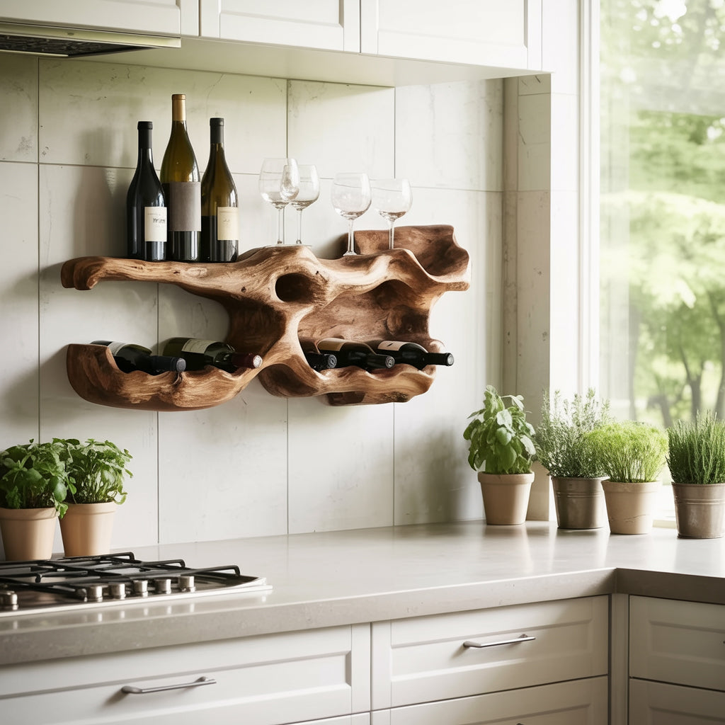 Handcrafted Solid Wood Wine Rack – Rustic Countertop Holder for Kitchen or Home Bar