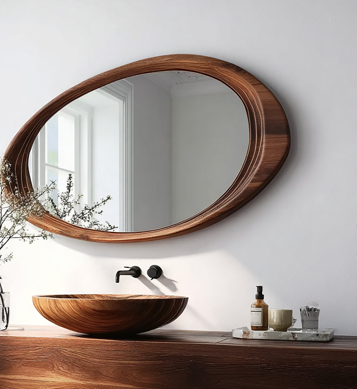 Modern Wall Mirror – Live Edge Handmade Wooden Mirror for Living Room & Bathroom Décor