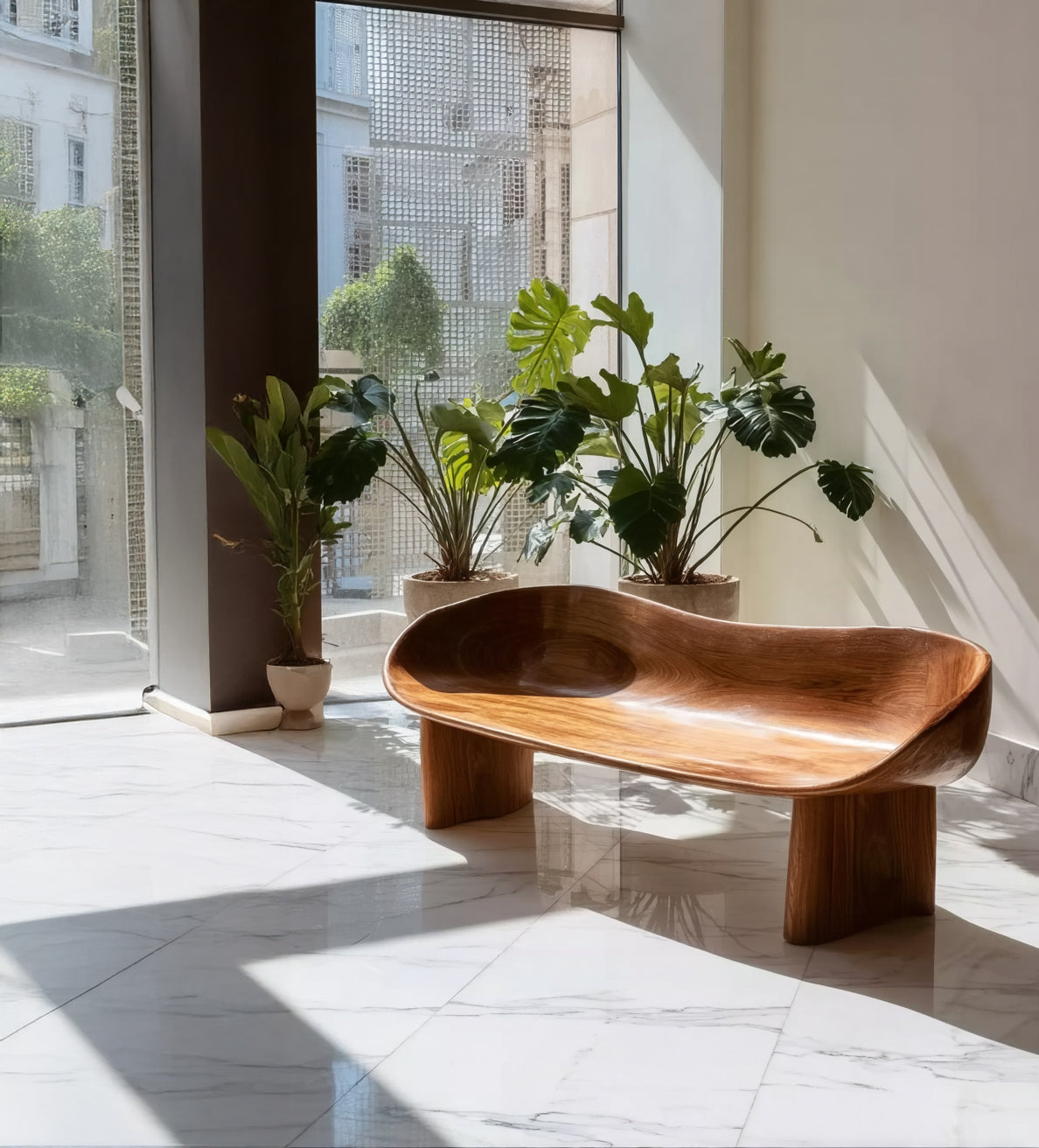 Sculptural Solid Wood Bench – Modern Organic Handmade Seating