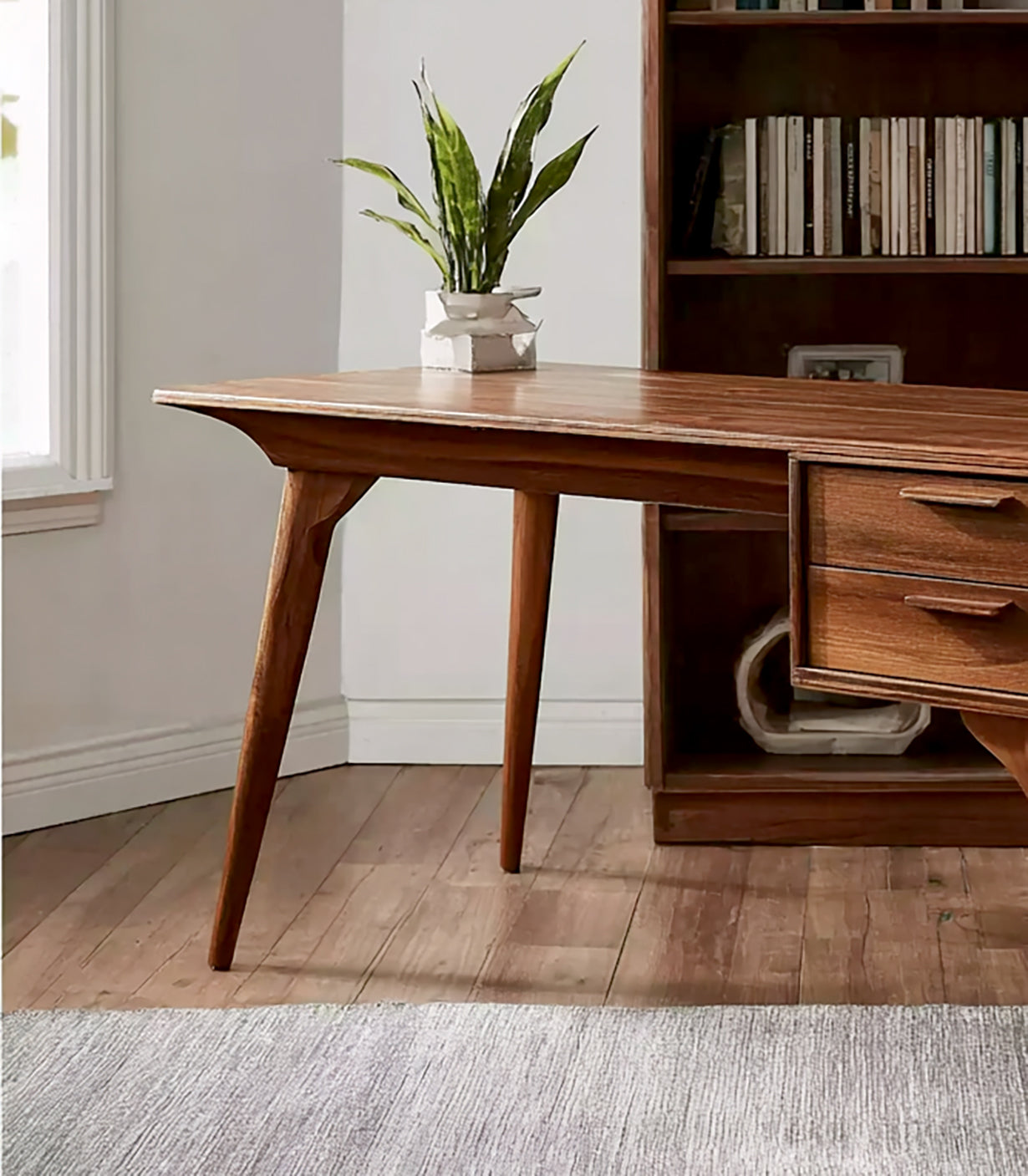 Mid-Century Modern Walnut Desk – Handmade Solid Wood Writing Table with Drawers