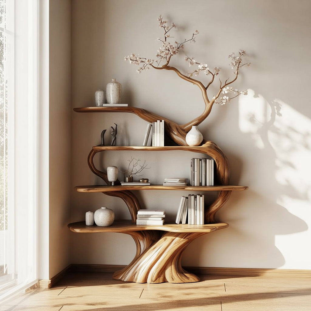 Artistic Tree Bookshelf – Handmade Wooden Branch Bookcase for Home Decor
