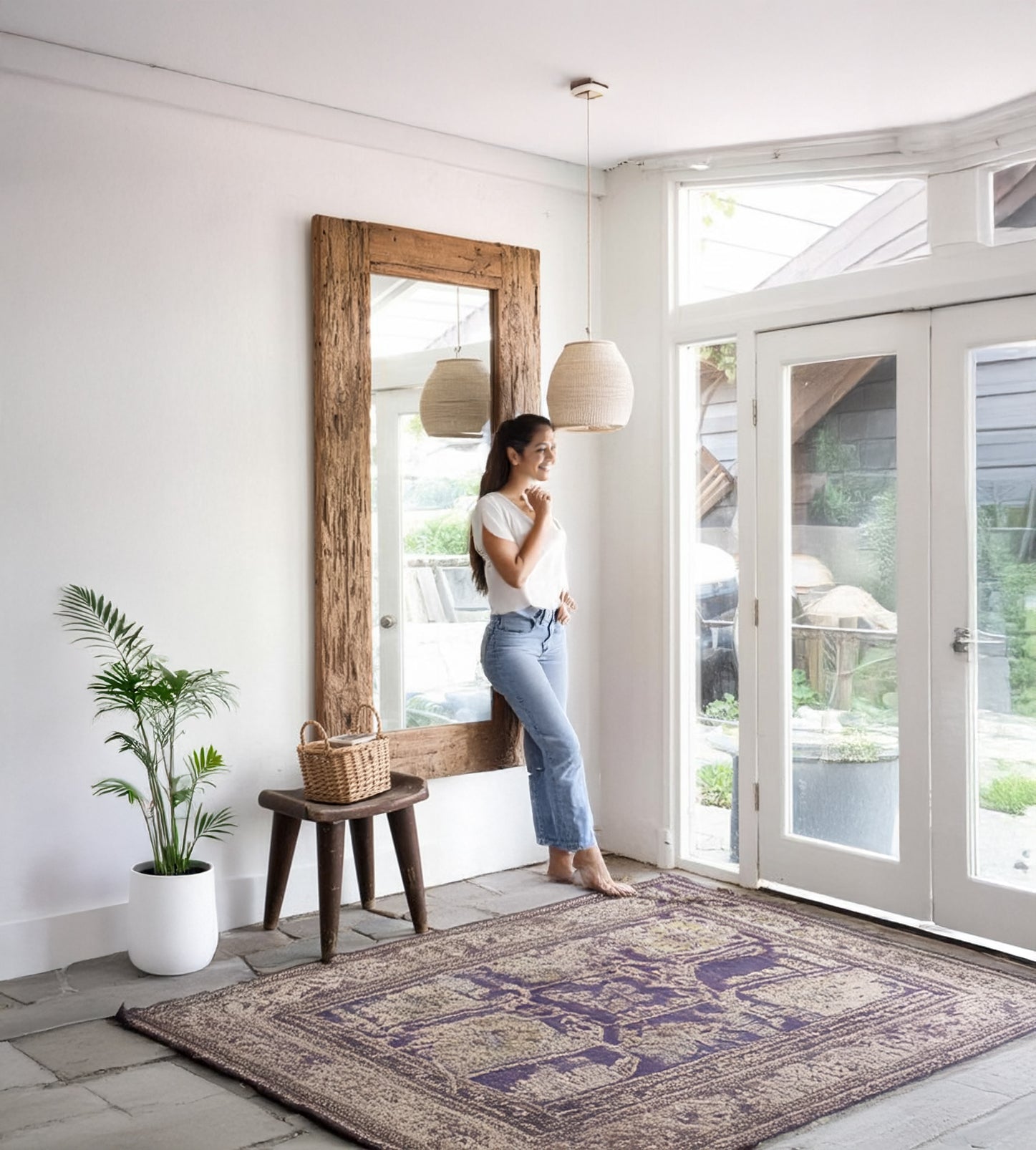 Handmade Wooden Mirror – Modern Full Length Wall Art Mirror, Mid-Century Floor Mirror, Home Decor & Christmas Gift