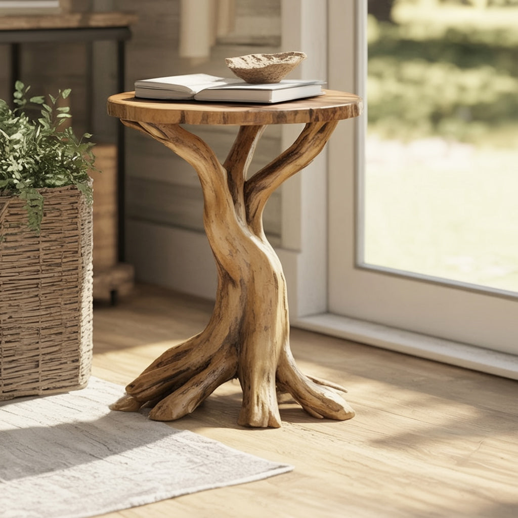 Rustic Live Edge End Table – Handmade Solid Wood Side Table For Home Decor