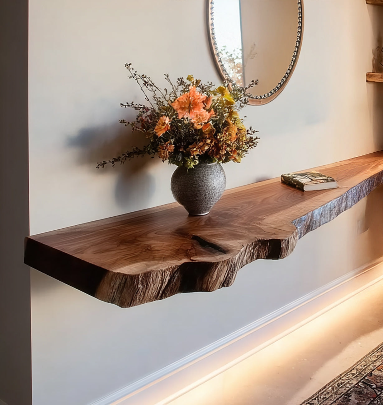 Natural Solid Live Edge Floating Shelves – Rustic Solid Wood Wall Mounted Shelves