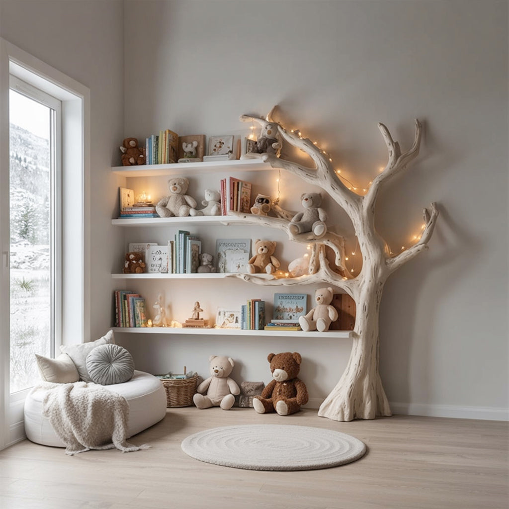 Handcrafted Tree Bookshelf for Kids – Wooden Branch Shelf with Nursery Decor