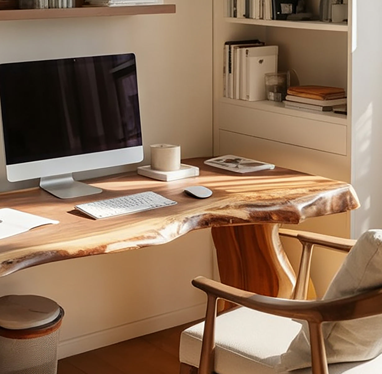 Handcrafted Live Edge Solid Wood Desk – Natural Wood Home Office Writing Table