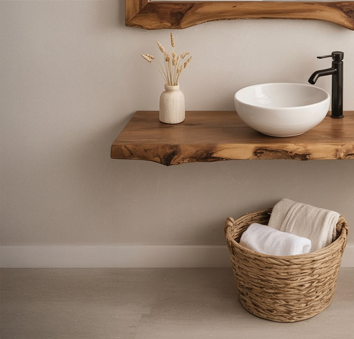 Étagère Murale Flottante en Bois Massif – Décor Salle de Bain Unique
