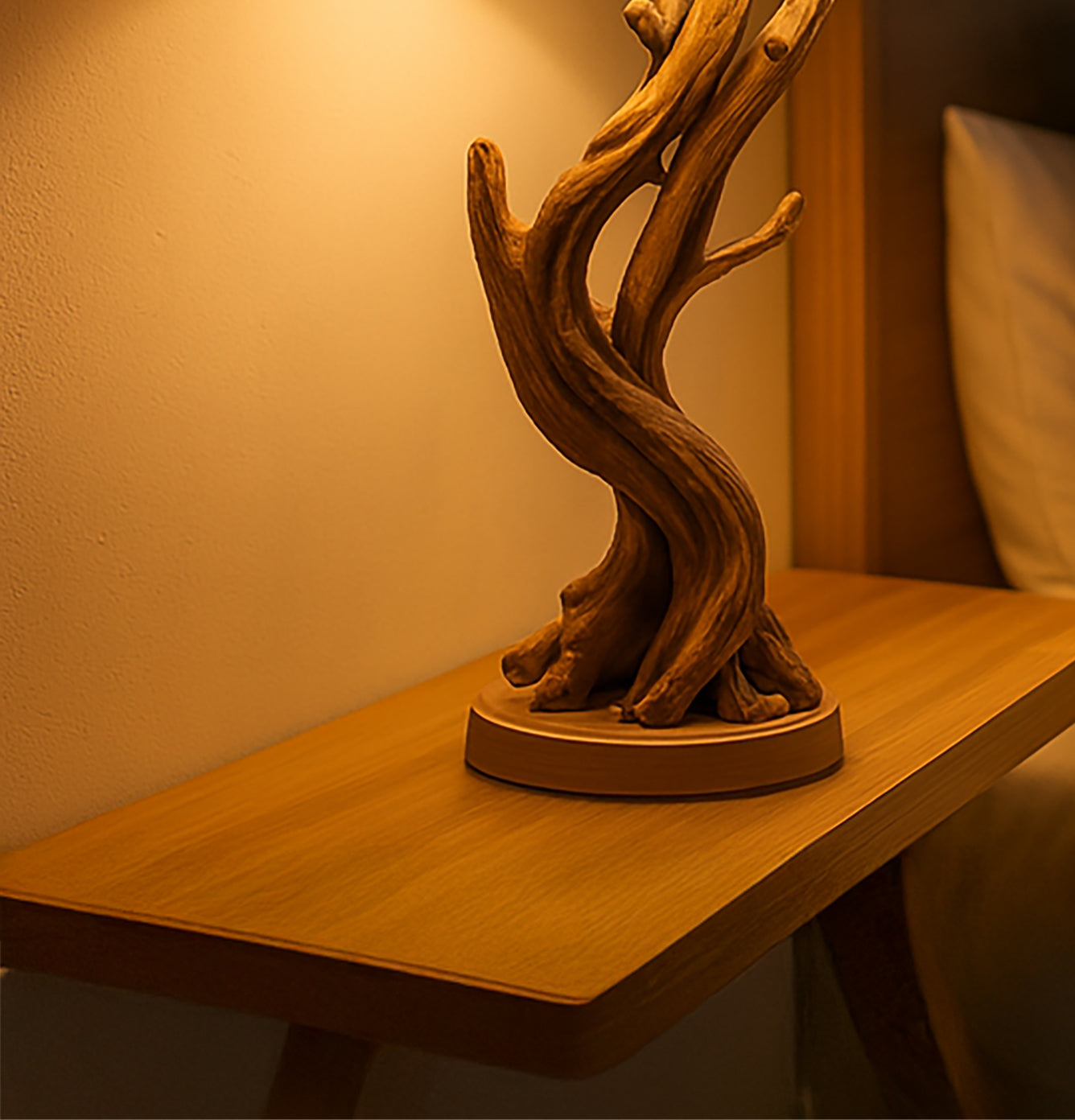 Handmade Pine Wood Tree Floor Lamp - Rustic Home Decor