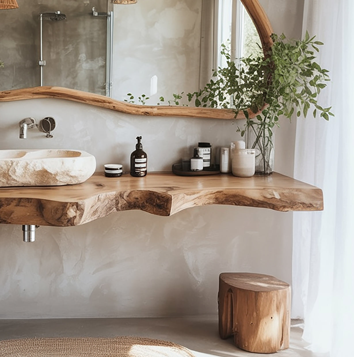 Live Edge Solid Wood Floating Bathroom Vanity – Rustic Modern Design