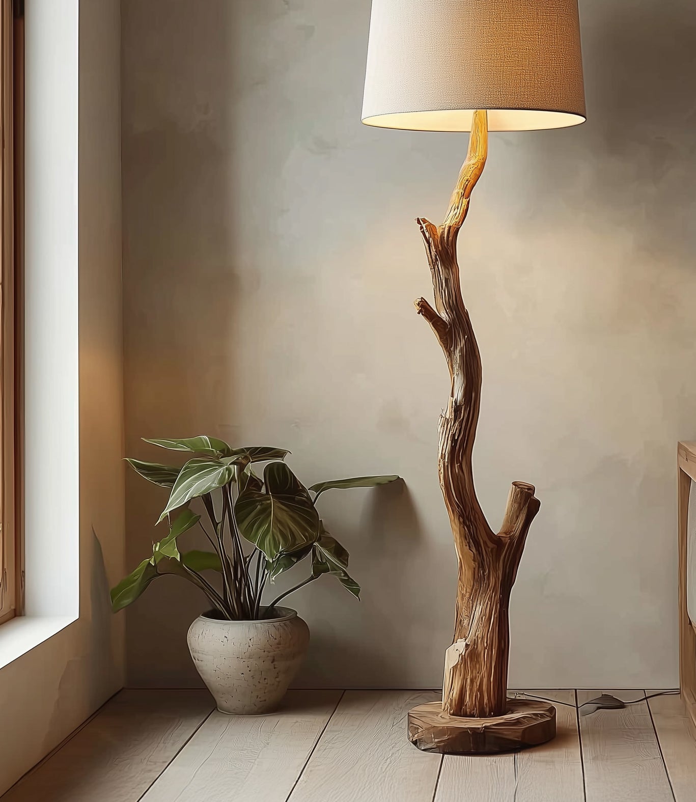 Tree Branch Wooden Floor Lamp – Rustic Driftwood Lighting for Living Room & Bedroom