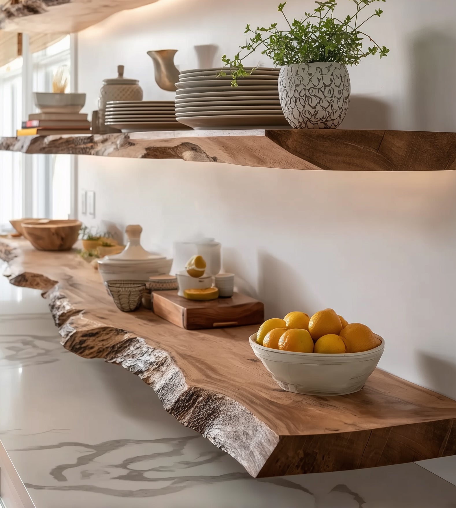 Rustic Live Edge Floating Shelf – Handmade Solid Wood for Kitchen & Living Room