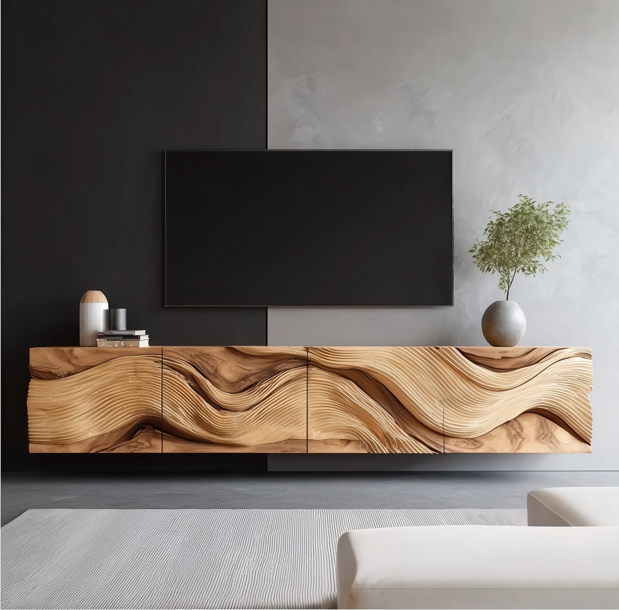 Custom Live Edge TV Stand – Rustic Floating TV Cabinet, Handmade Farmhouse Console, Unique Storage Furniture