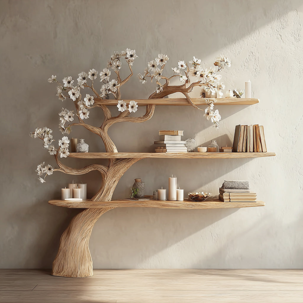 Étagère murale flottante en branche d’arbre rustique – Décor salon