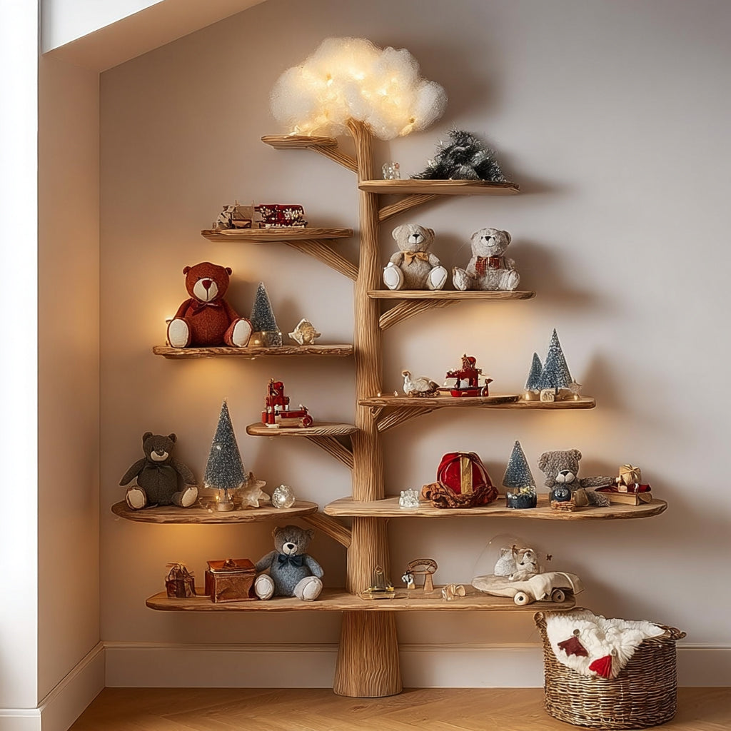 Baby Room Decoration Tree Shelf – Handmade Solid Wood Bedroom Decor Gift