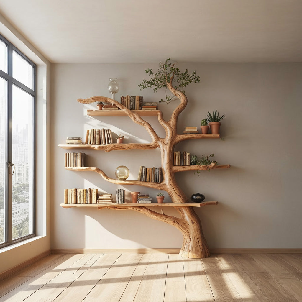 Rustic Tree Bookshelf – Handmade Wooden Bookcase, Unique Home Decor Gift