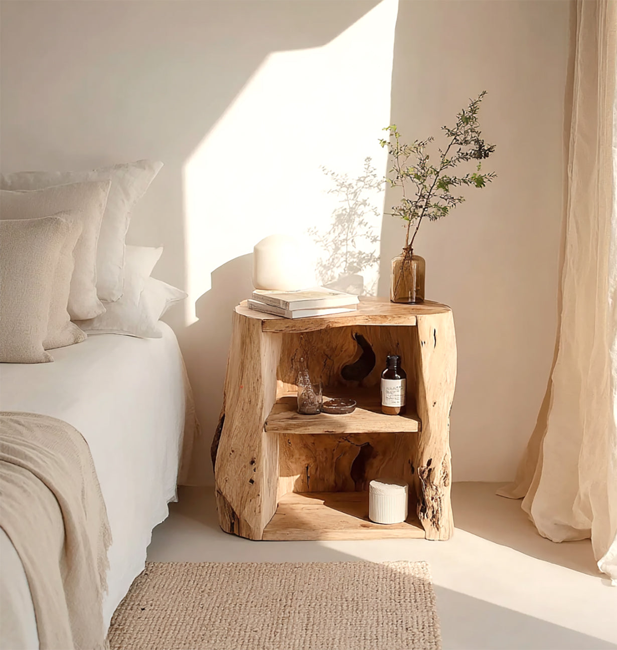 Handmade Nightstand with Drawer – Rustic Natural Wood Bedside Table