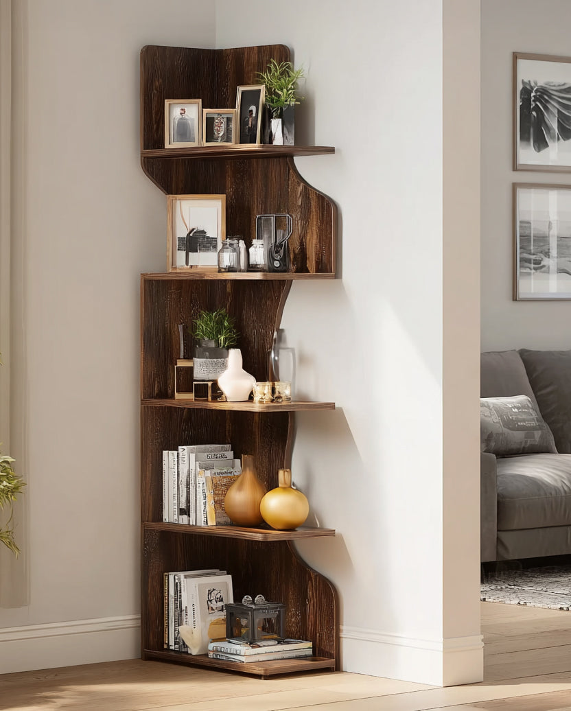 Bookshelf with Shelves, Tall Corner Bookcase Modern Wooden Bookshelf Small Space Book Case