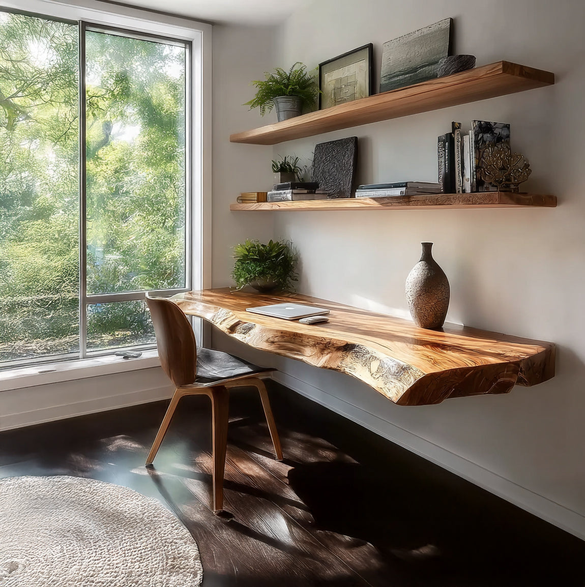 Rustic Floating Shelves Desk – Wall Mounted Study Room Workspace