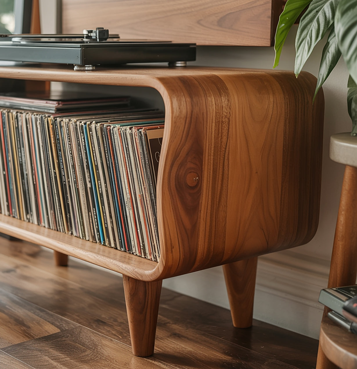 Meuble Tourne-Disque en Bois Massif – Console Design Mid-Century