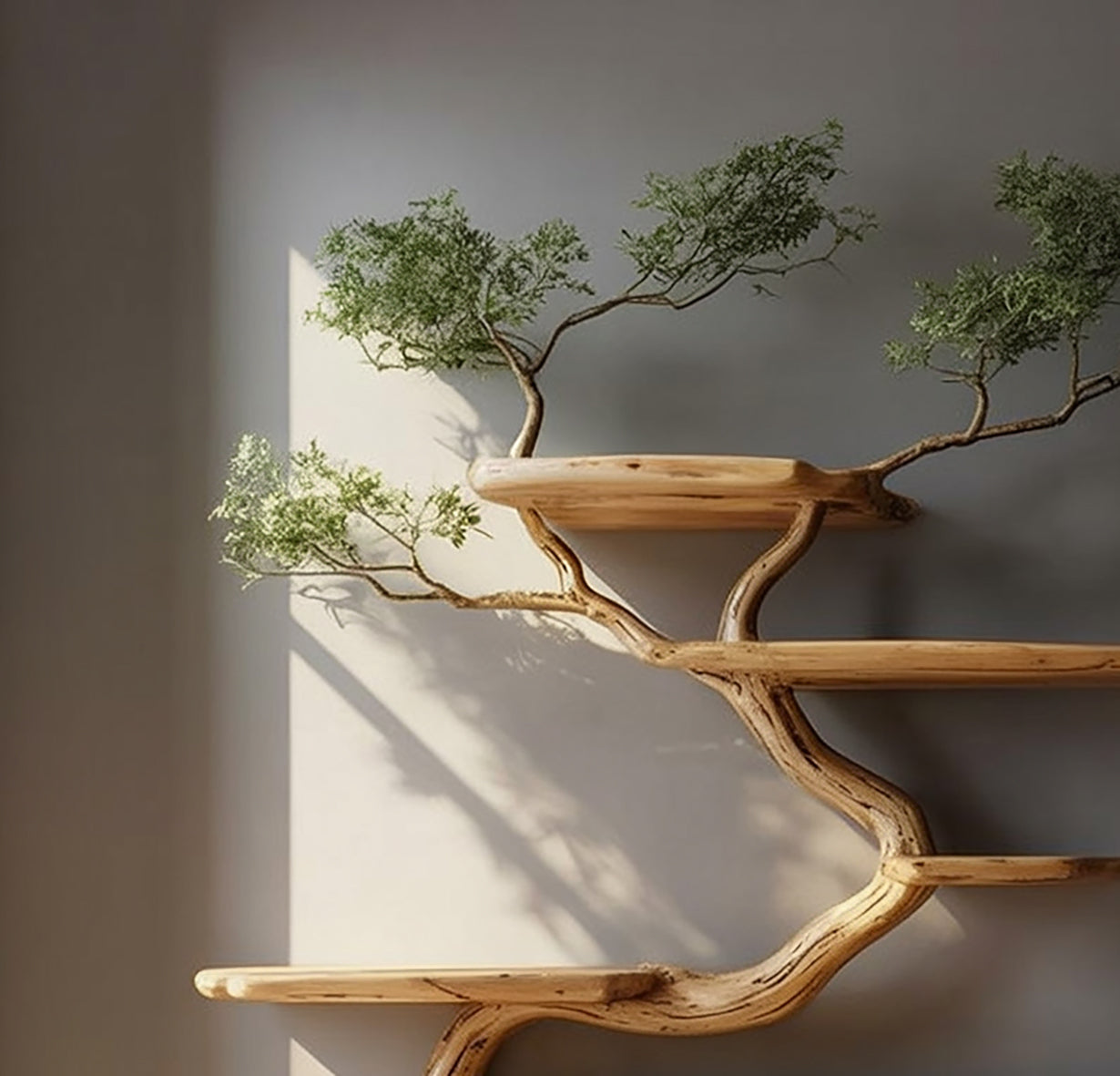 Étagère Murale Branche d’Arbre Rustique en Bois Massif Fait Main