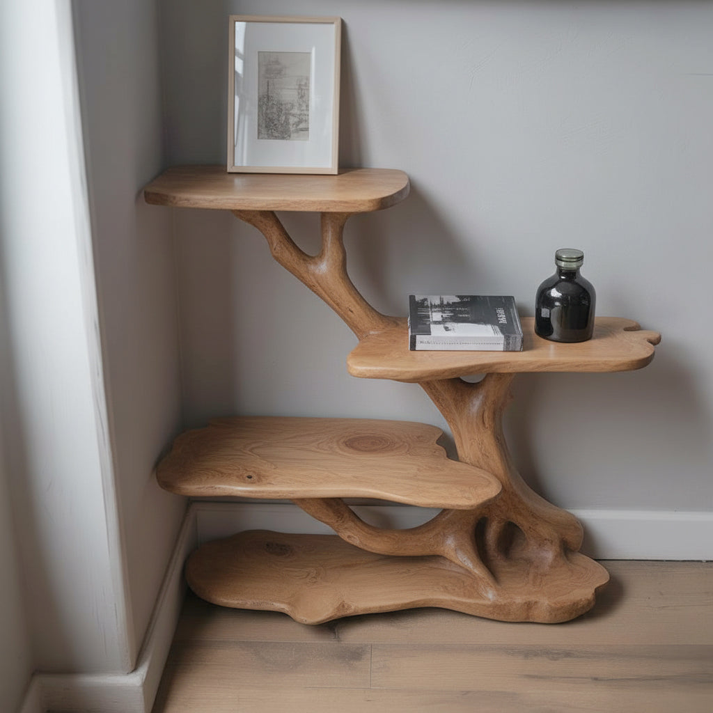 Table de chevet en bois flotté – Bibliothèque de nuit branche d’arbre rustique