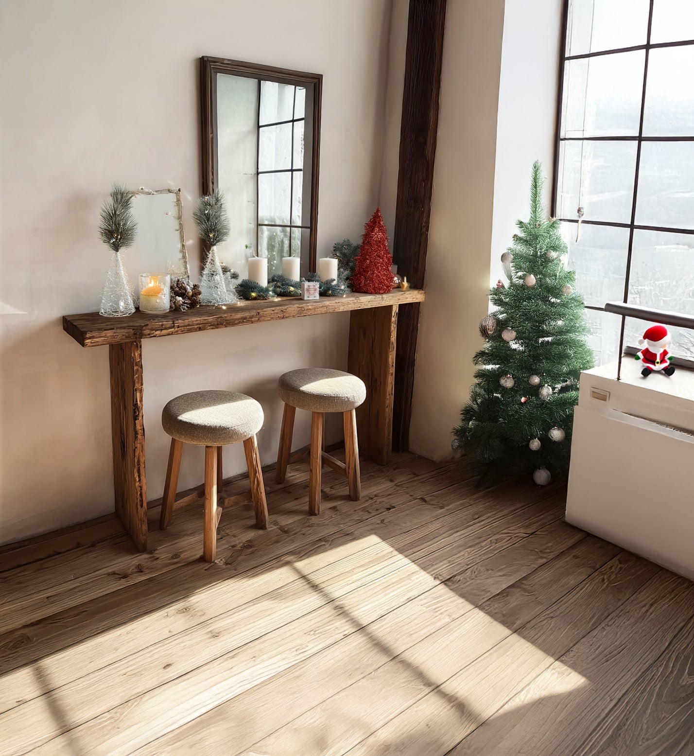 Rustic Solid Wood Console Table – Handmade Entryway Table for Holiday Decor