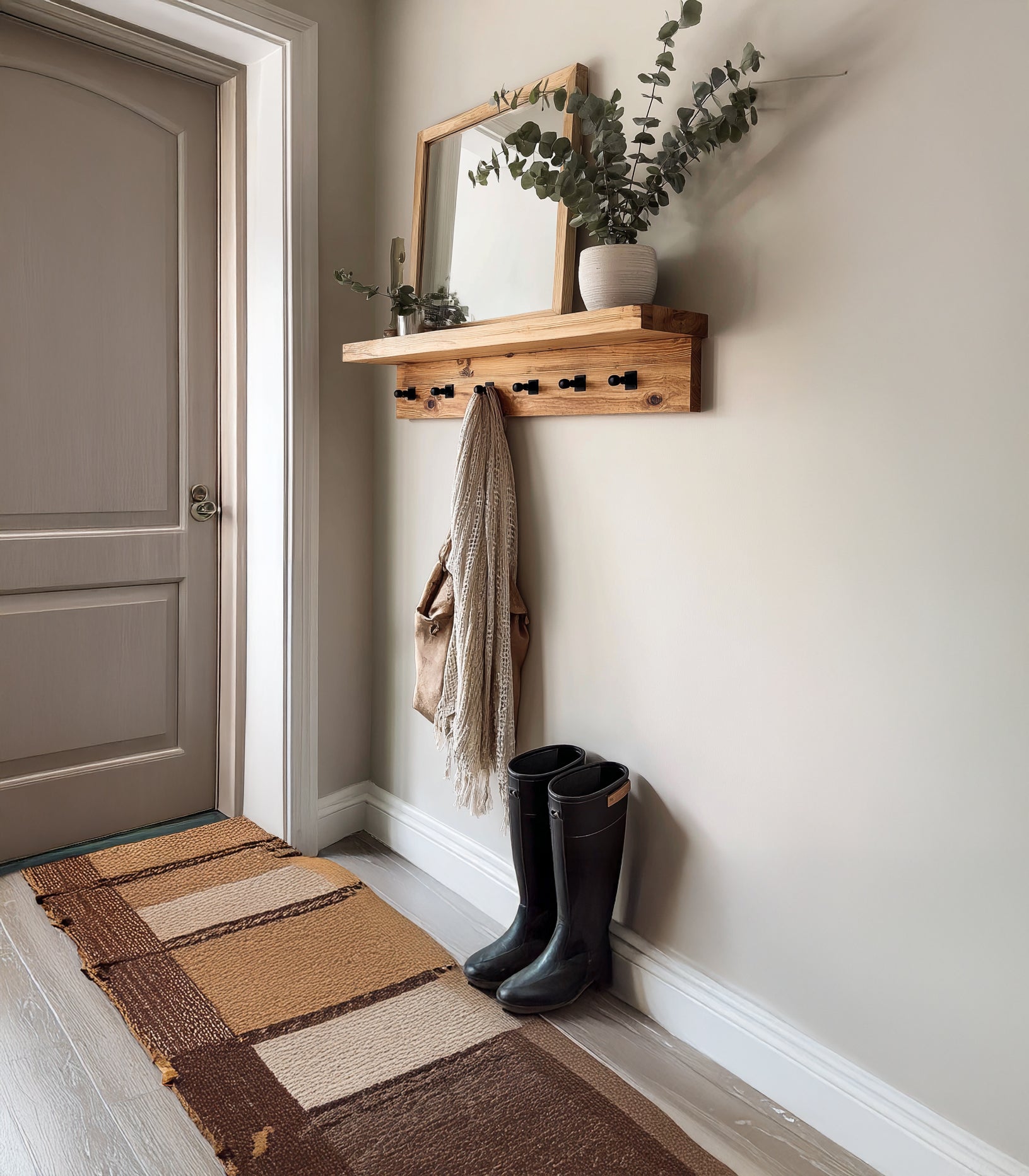 The Ed Wall-Mounted Coat Rack with Shelf – Rustic Modern Entryway Organizer