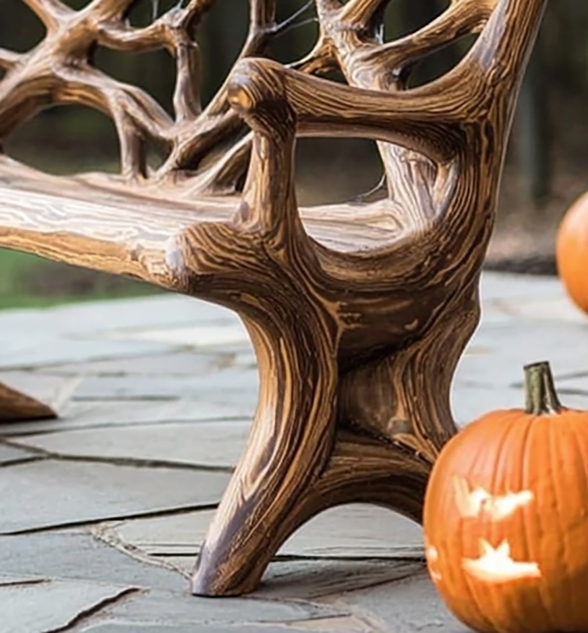 Rustic Porch Bench Seat – Handcrafted Wooden Halloween Outdoor Farmhouse