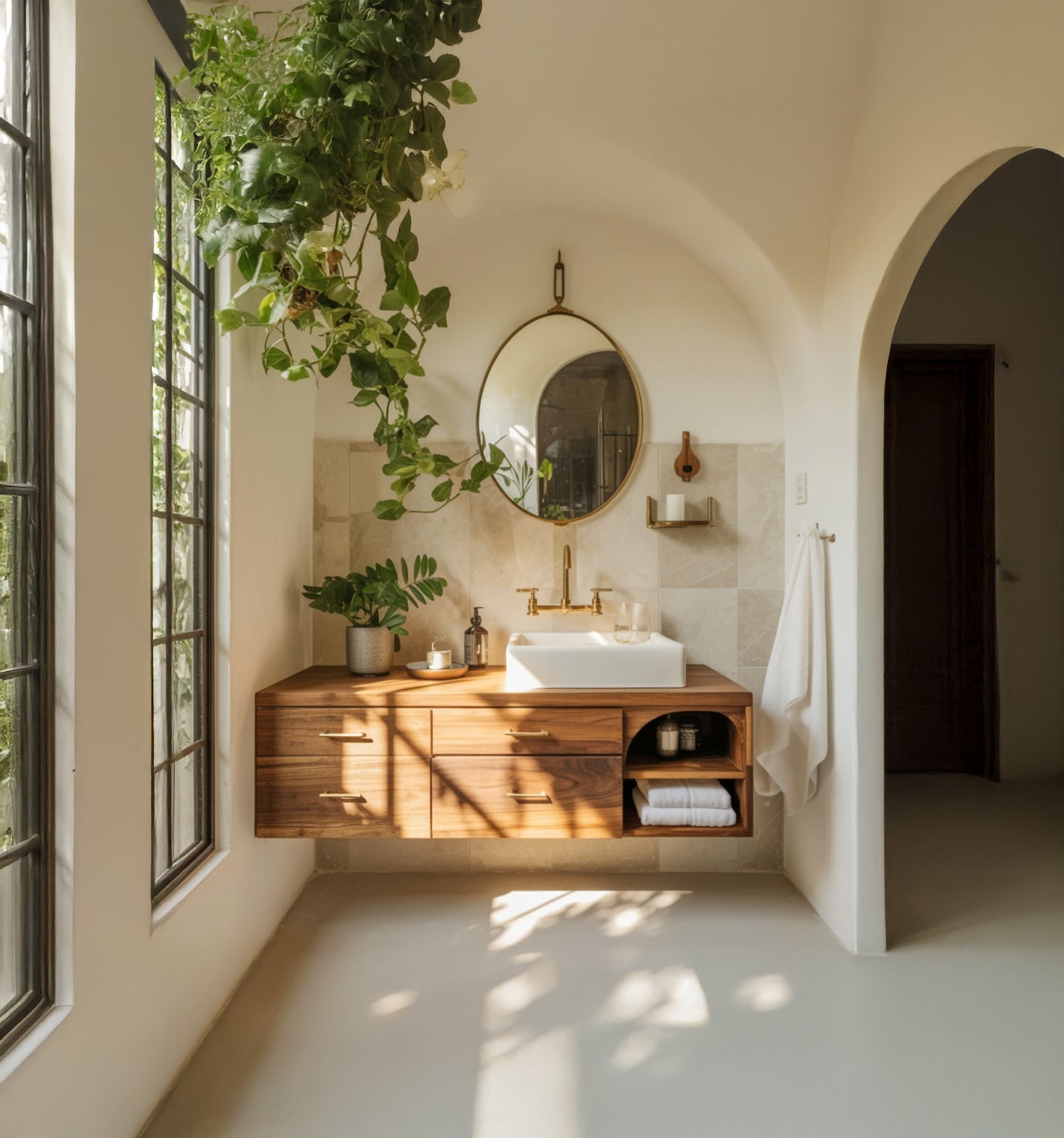 Floating Wooden Bathroom Vanity – Handmade Rustic Solid Wood Sink Cabinet