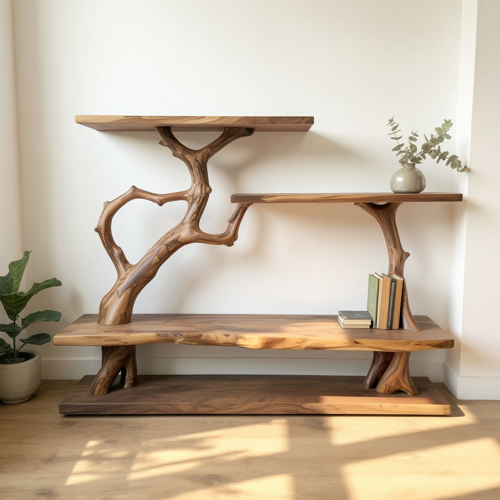 Narrow Rustic Console Table with Shelves – Live Edge Reclaimed Wood Entryway Table