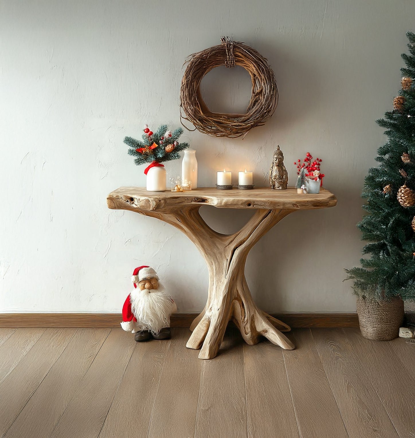 Rustic Tree Root Console Table – Handmade Live Edge Hallway Table for Cabin & Farmhouse