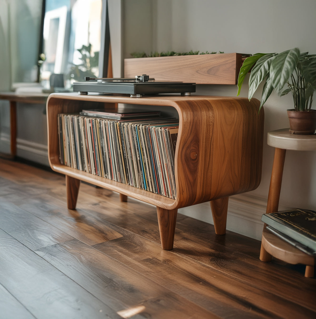 Meuble Tourne-Disque en Bois Massif – Console Design Mid-Century