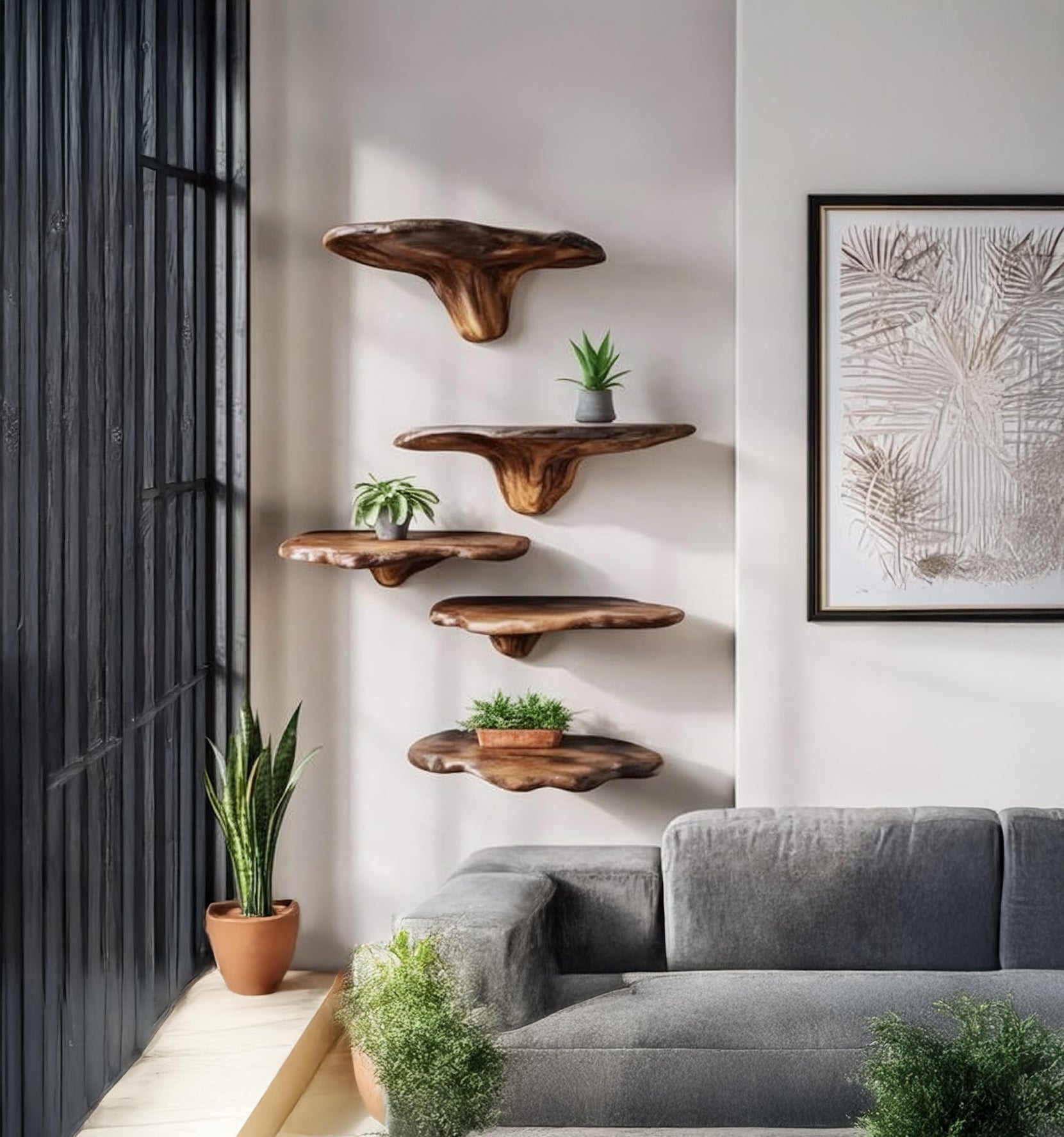 Handcrafted Live Edge Wooden Floating Shelves – Organic Wall Shelf Set