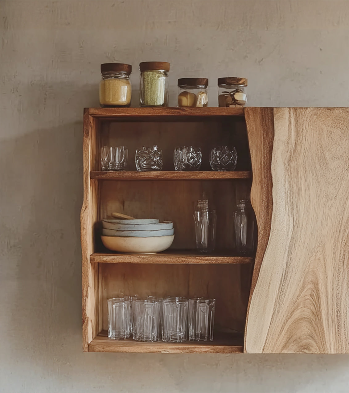 Handcrafted Solid Wood Wall Cabinet with Live Edge Door – Rustic Kitchen Storage Shelf