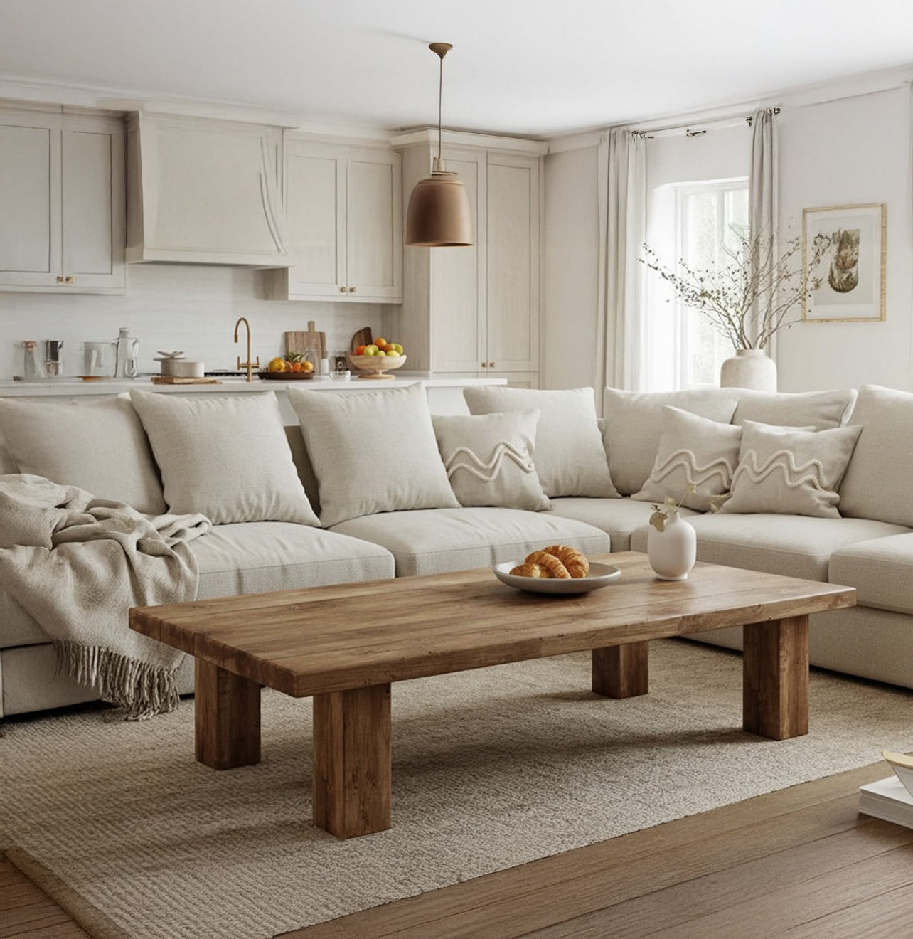 Rustic Reclaimed Wood Coffee Table with Shelf – Handmade Farmhouse Table