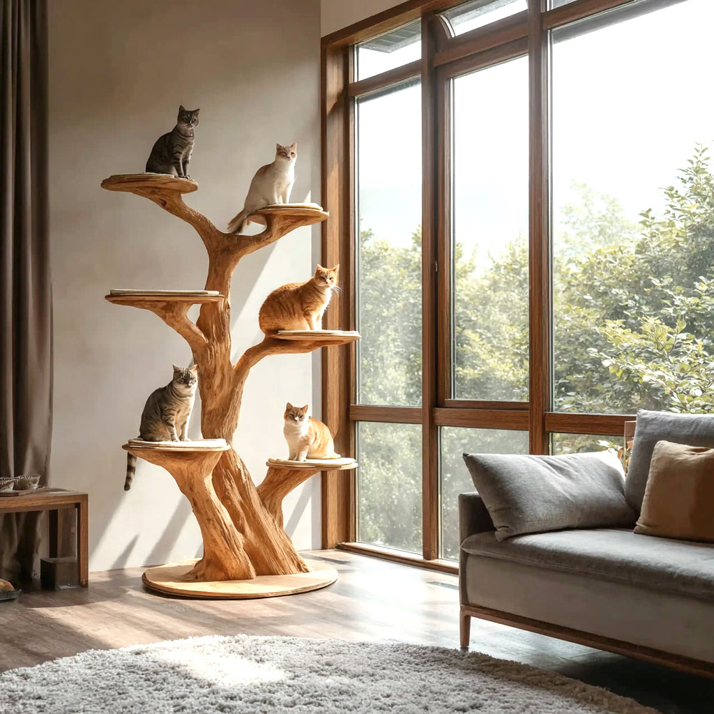 Custom Wooden Tree Shaped Cat Tree – Handmade Unique Branches, Natural Design Indoor Cat Tree Shelf