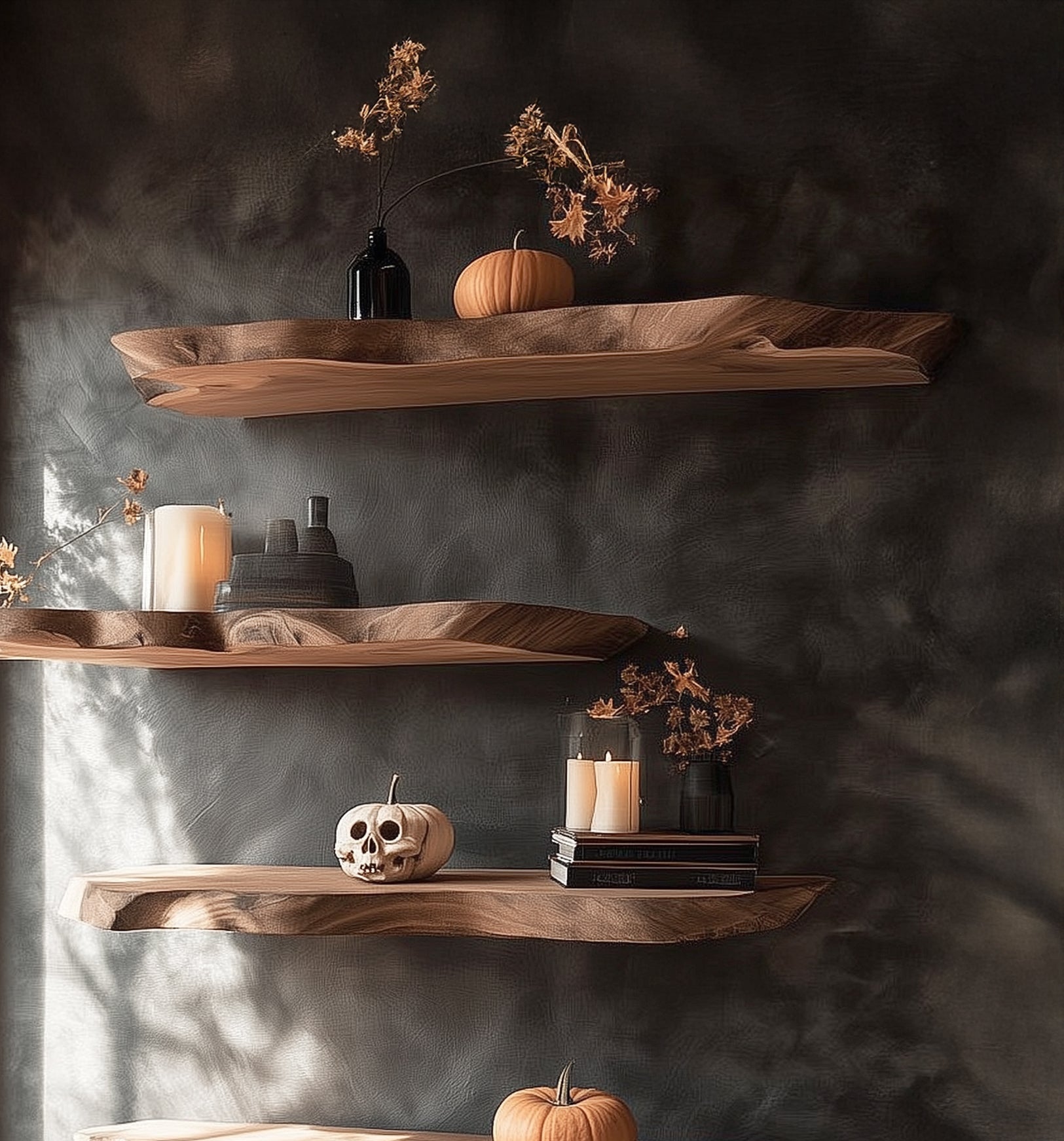 Live Edge Floating Shelves – Solid Wood Wall Shelf for Rustic Kitchen or Home Bar Decor