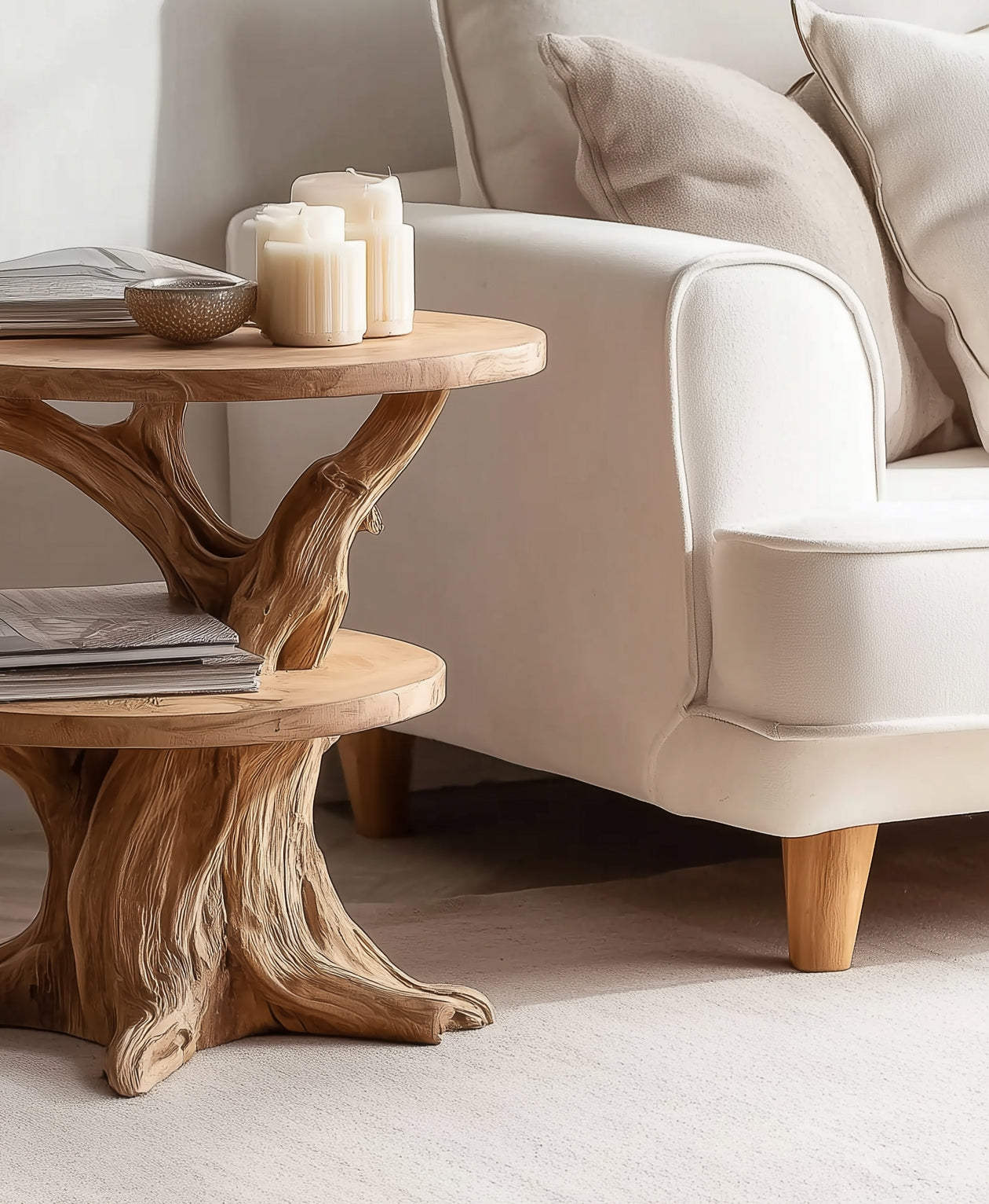 Live Edge End Table – Handcrafted Round Solid Wood Rustic Accent for Living Room or Bedroom