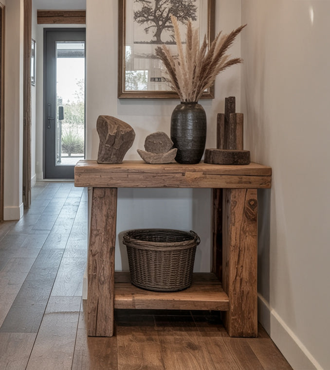 Rustic Farmhouse Console Table – Handmade Solid Wood Live Edge Hallway Entryway Sofa Table