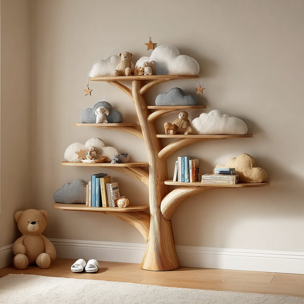 Handmade Kids Bookcase – Solid Wood Floating Shelves for Nursery & Montessori Display